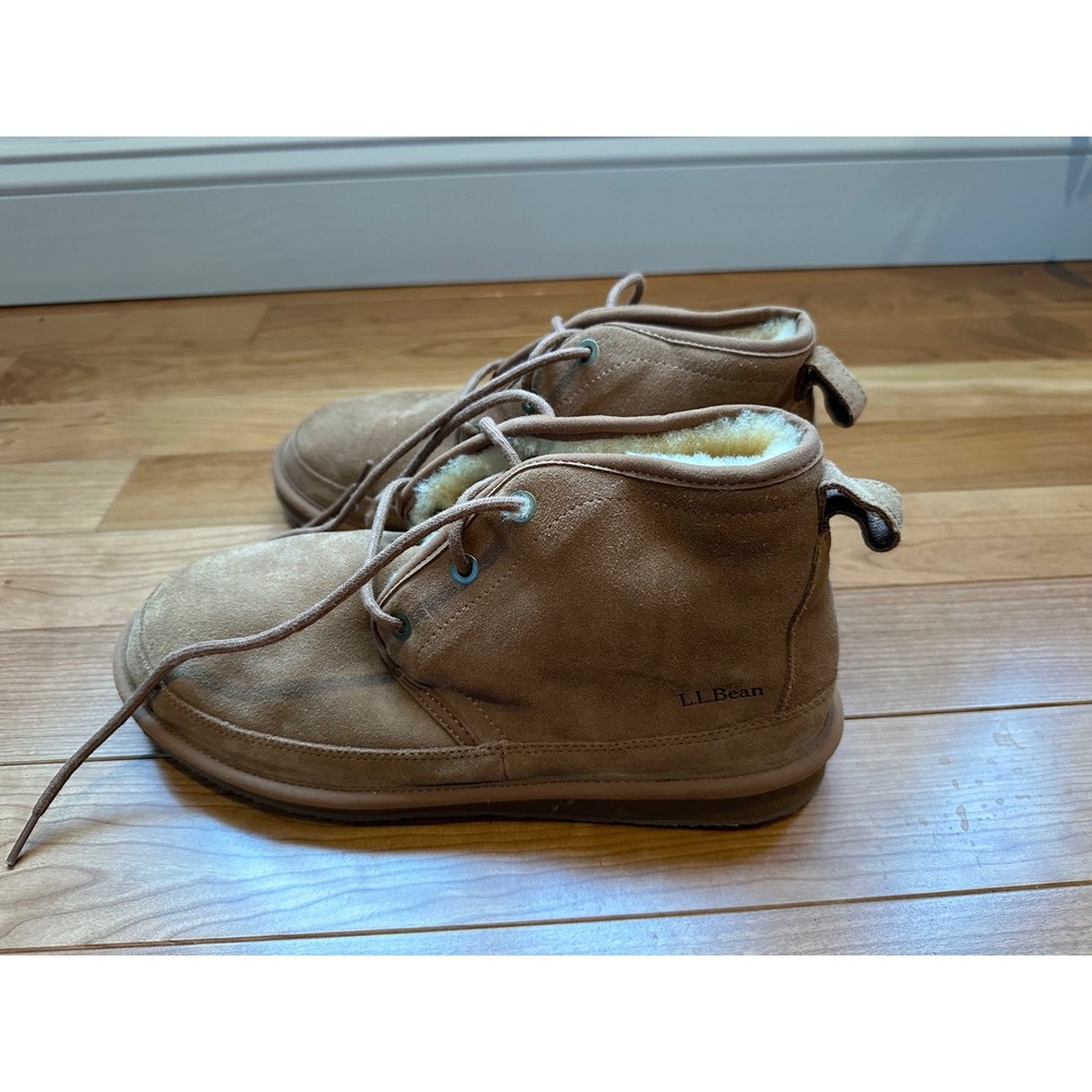 LL Bean Wicked Good Suede Shearling Lined Chukka Boots Tan Brown Lace Up NEW - Picture 7 of 12